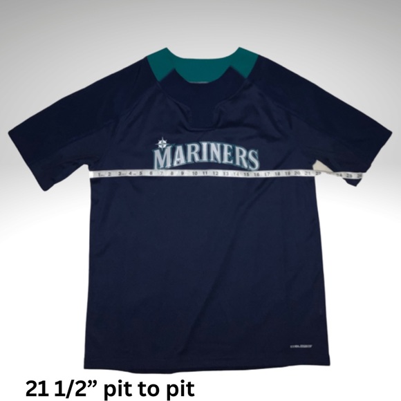 Majestic Coolbase Seattle Mariners Baseball Pullover Snap Neck Large Navy Jersey - Picture 11 of 16